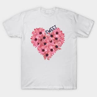 Pink Gazania Daisies Heart Sweetheart Symbol T-Shirt